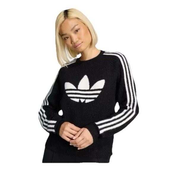 Adidas Originals Lurex Sparkle knit Sweater Sweatshirt with Logo NWT Size L - Picture 9 of 9